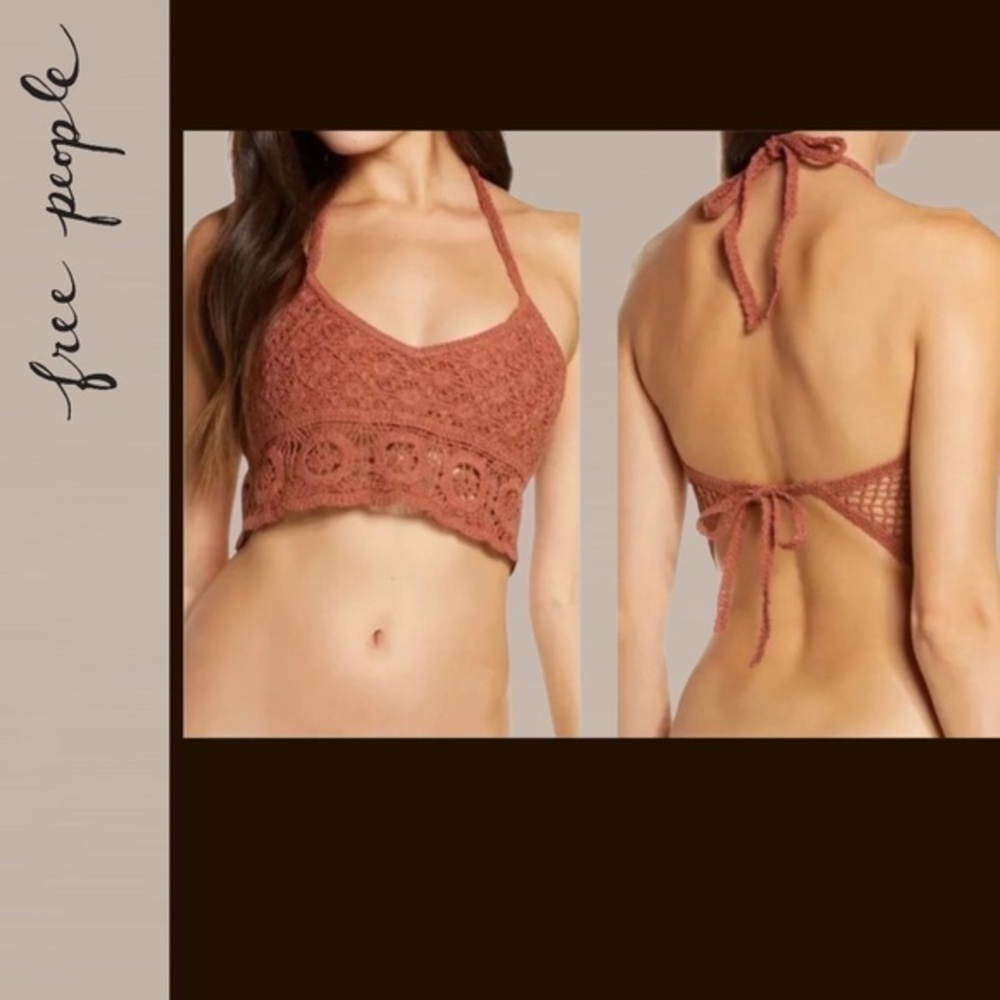 FREE PEOPLE Sydney Crochet Halter-Ties Open Back Crop Top/Bralette-Lg NWT - Picture 9 of 16